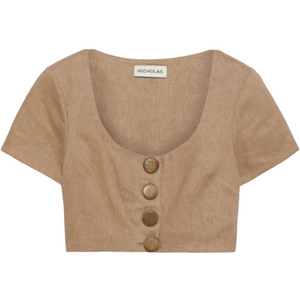 Nicholas Taupe Linen Crop Top - 10 🇨🇳